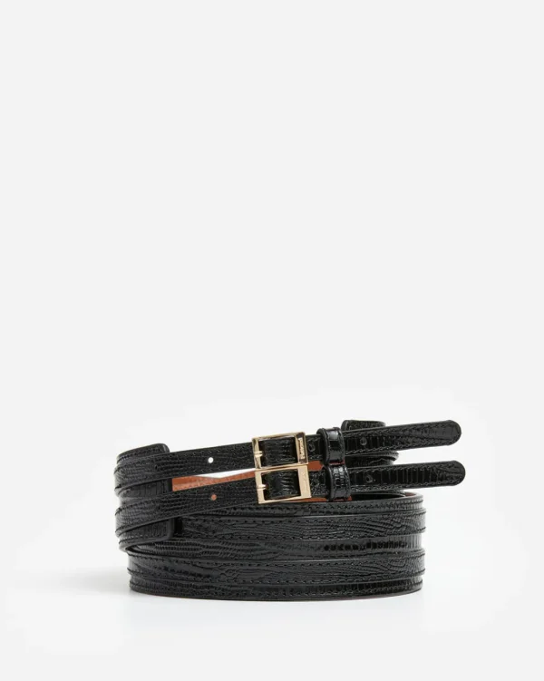 Belts^Flattered Emily Belt Lizzard Leather Black