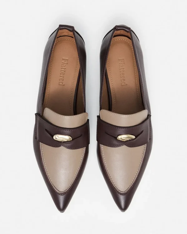 Loafers^Flattered Penelope Leather Taupe/Burgundy