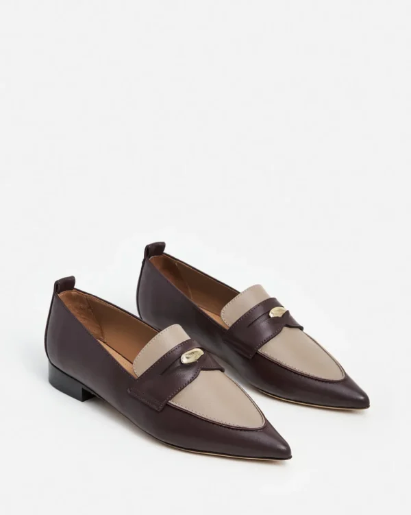 Loafers^Flattered Penelope Leather Taupe/Burgundy