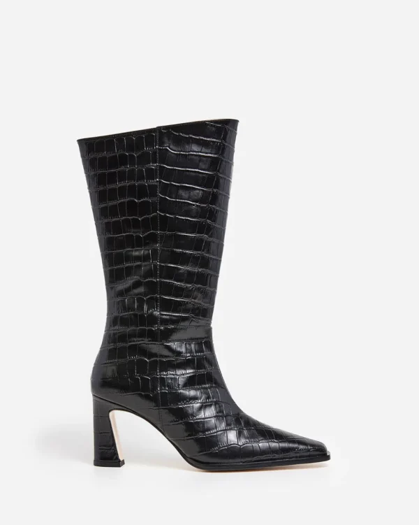 Boots | High-Shaft Boots^Flattered Ava Leather Croco Black